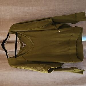 Free People Oversized Womens Large Olive Green Santa Clara Knit Thermal V Neck